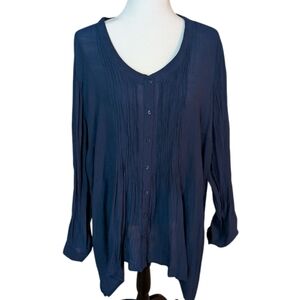 Dex Deep Blue Women's Blouse, Front Pleats SZ 2x EUC